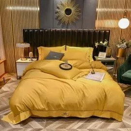 Lenjerie bumbac satinat galben colectia Dream House Lux, 2 persoane, 4 piese